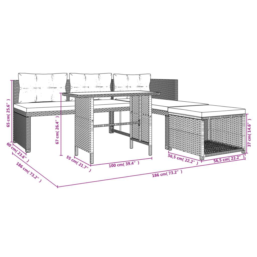 vidaXL 4-tlg. Garten-Essgruppe mit Kissen Grau Poly Rattan