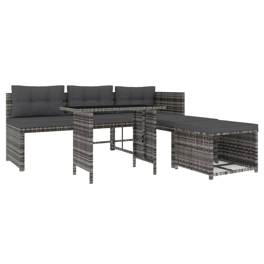 vidaXL 4-tlg. Garten-Essgruppe mit Kissen Grau Poly Rattan