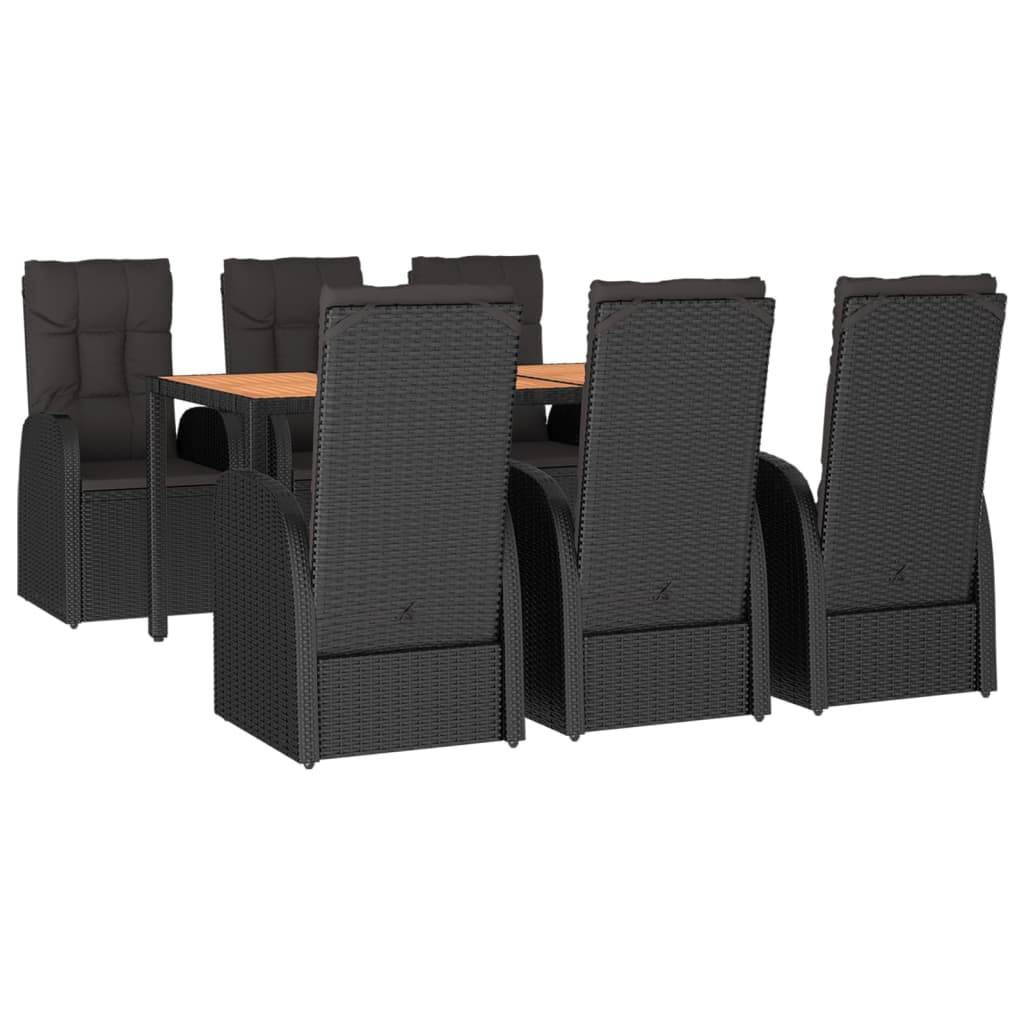 vidaXL 7-tlg. Garten-Essgruppe mit Kissen Schwarz Poly Rattan