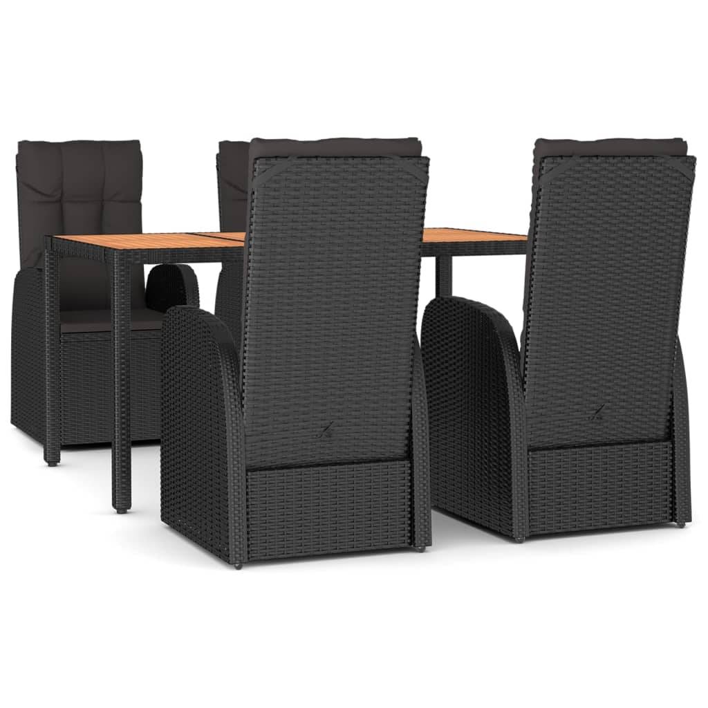 vidaXL 5-tlg. Garten-Essgruppe mit Kissen Schwarz Poly Rattan