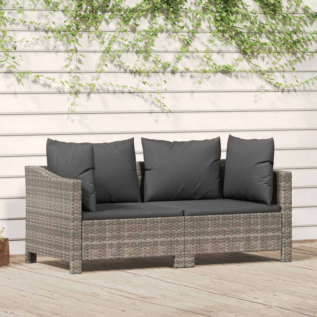 vidaXL 2-tlg. Garten-Lounge-Set mit Kissen Grau Poly Rattan