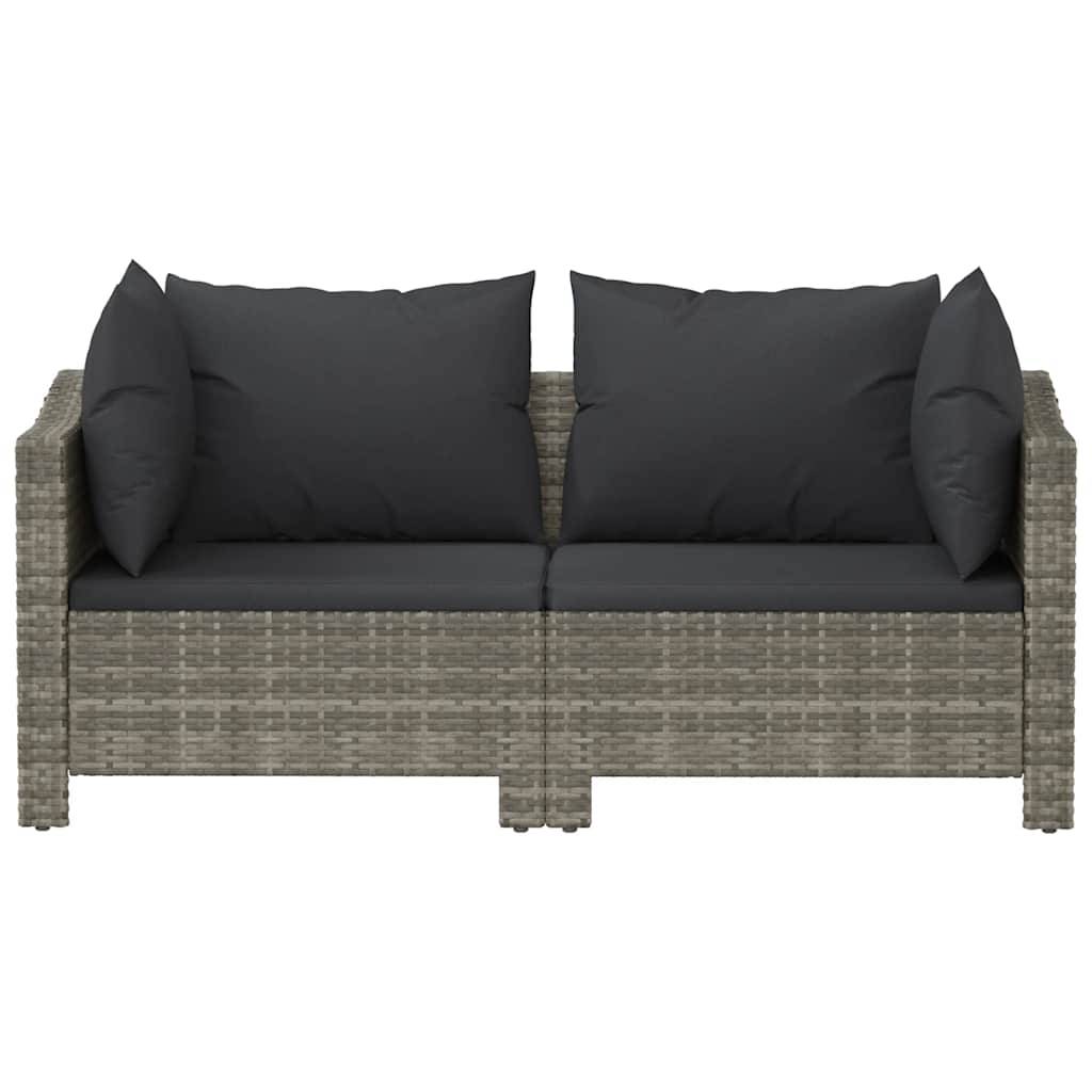 vidaXL 2-tlg. Garten-Lounge-Set mit Kissen Grau Poly Rattan