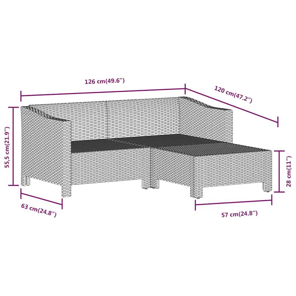 vidaXL 3-tlg. Garten-Lounge-Set mit Kissen Grau Poly Rattan