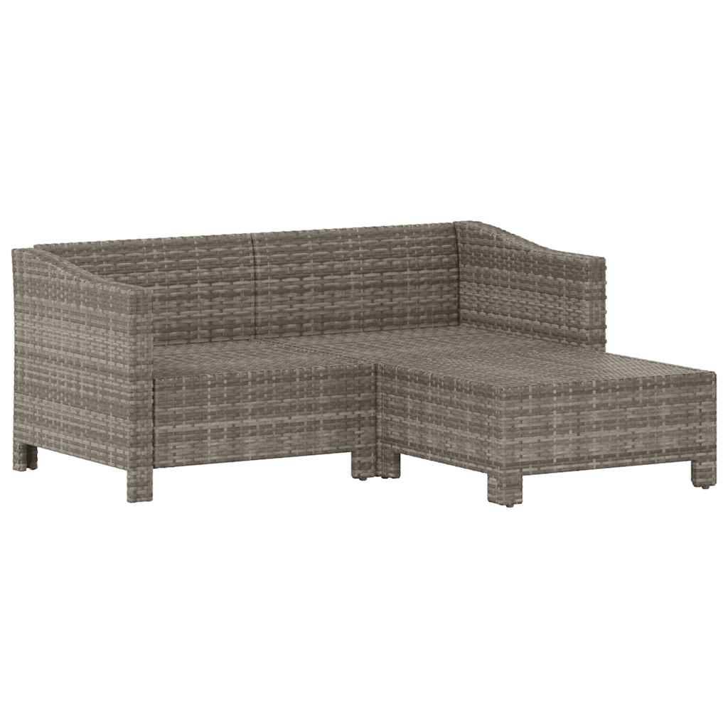 vidaXL 3-tlg. Garten-Lounge-Set mit Kissen Grau Poly Rattan