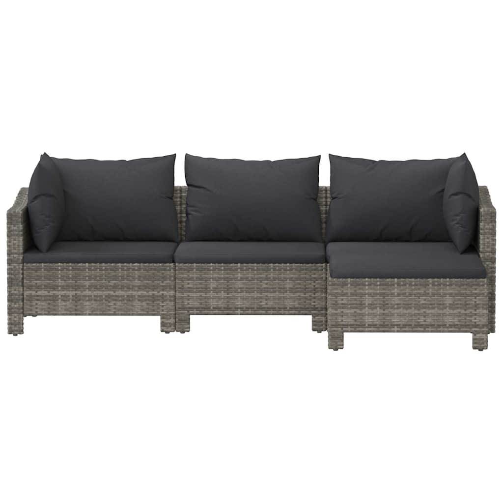 vidaXL 4-tlg. Garten-Lounge-Set mit Kissen Grau Poly Rattan