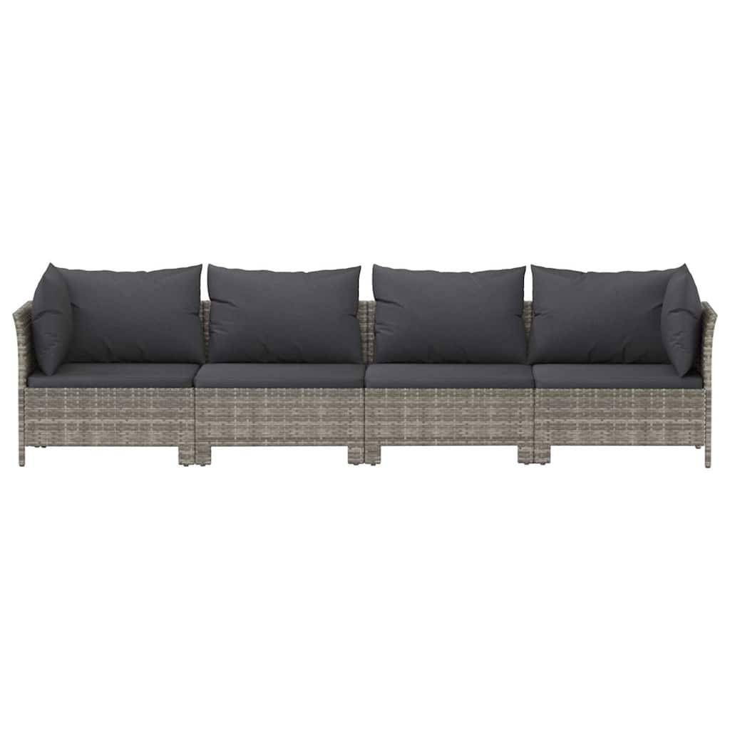 vidaXL 4-tlg. Garten-Lounge-Set mit Kissen Grau Poly Rattan
