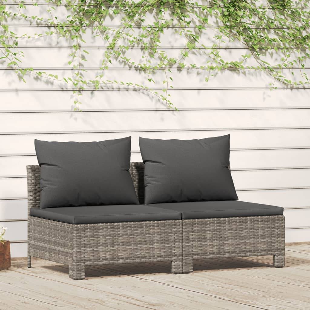 vidaXL Gartensofa 2-Sitzer mit Kissen Grau Poly Rattan
