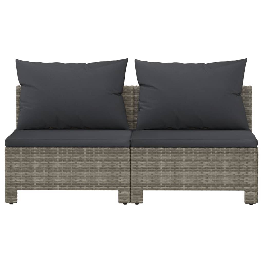 vidaXL Gartensofa 2-Sitzer mit Kissen Grau Poly Rattan