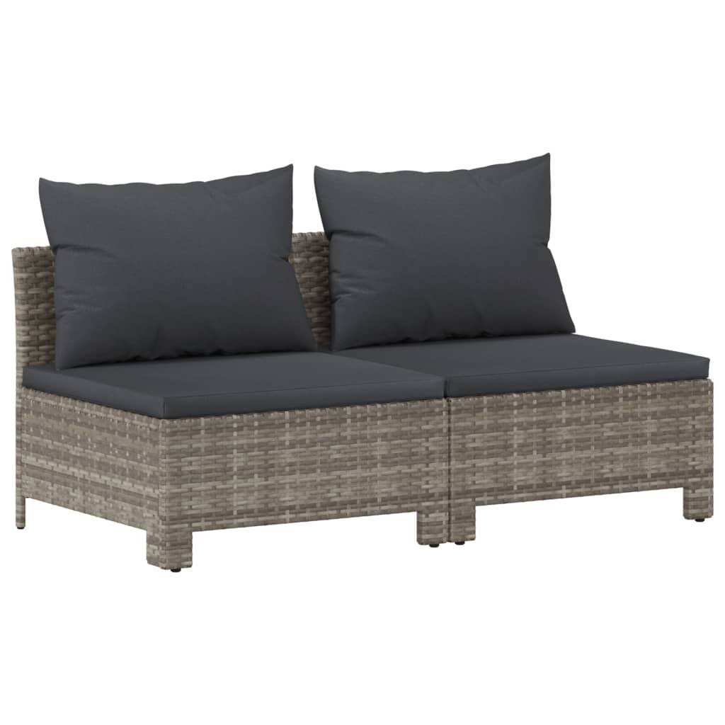 vidaXL Gartensofa 2-Sitzer mit Kissen Grau Poly Rattan