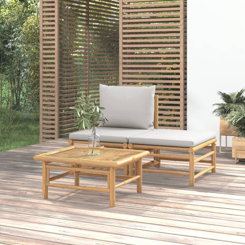 vidaXL 3-tlg. Garten-Lounge-Set mit Hellgrauen Kissen Bambus