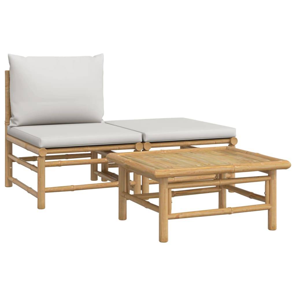 vidaXL 3-tlg. Garten-Lounge-Set mit Hellgrauen Kissen Bambus