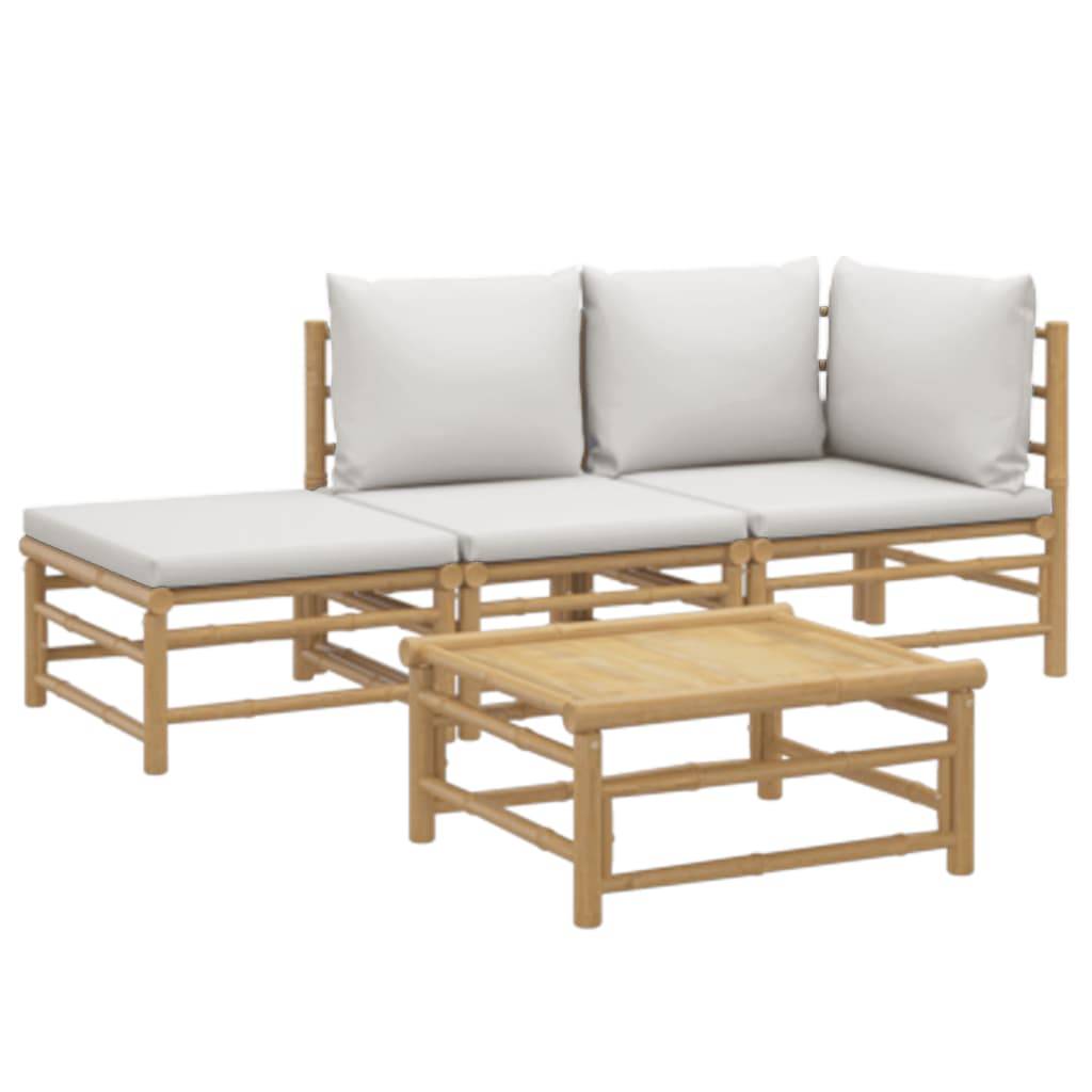 vidaXL 4-tlg. Garten-Lounge-Set mit Hellgrauen Kissen Bambus
