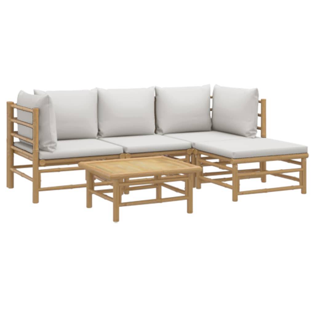 vidaXL 5-tlg. Garten-Lounge-Set mit Hellgrauen Kissen Bambus