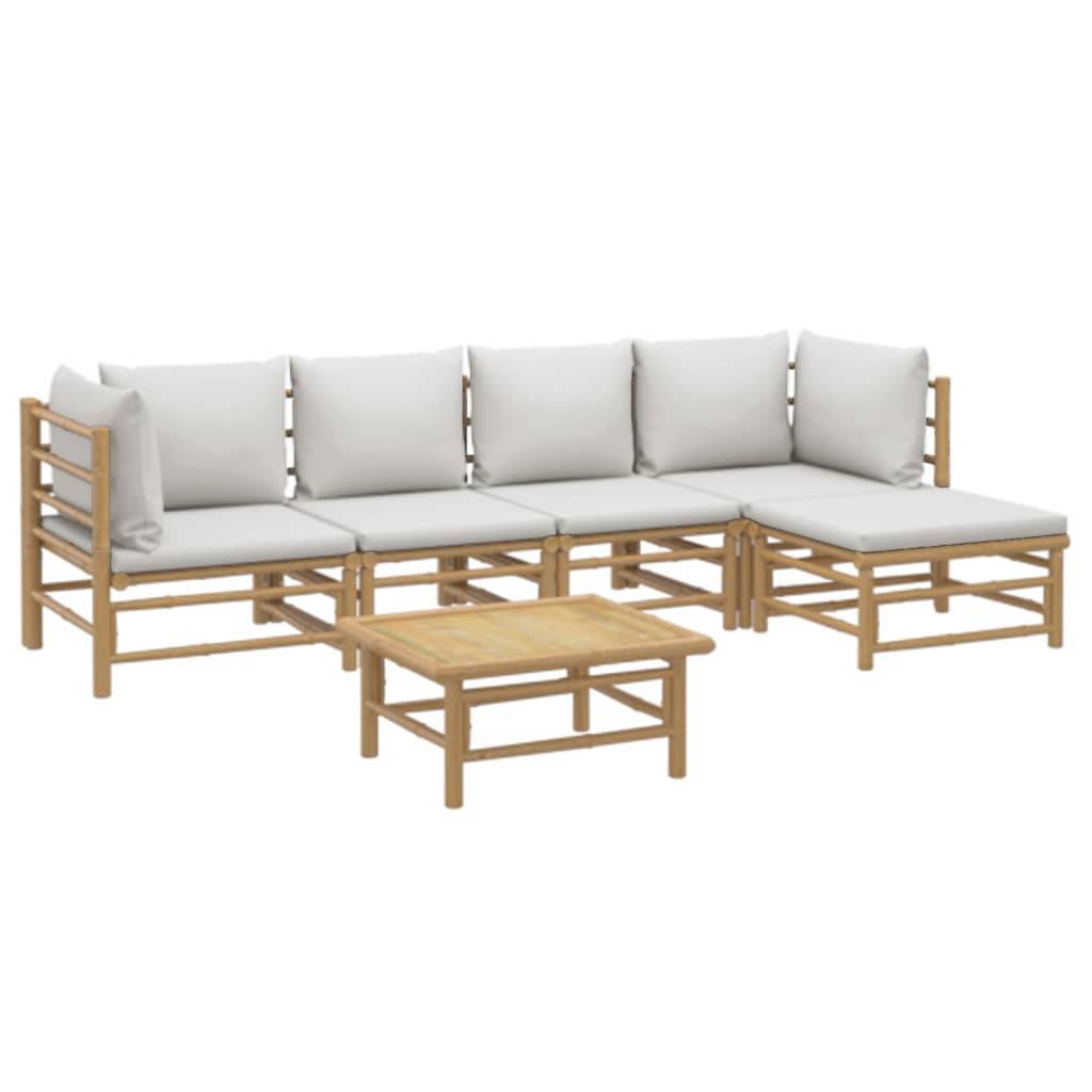 vidaXL 6-tlg. Garten-Lounge-Set mit Hellgrauen Kissen Bambus