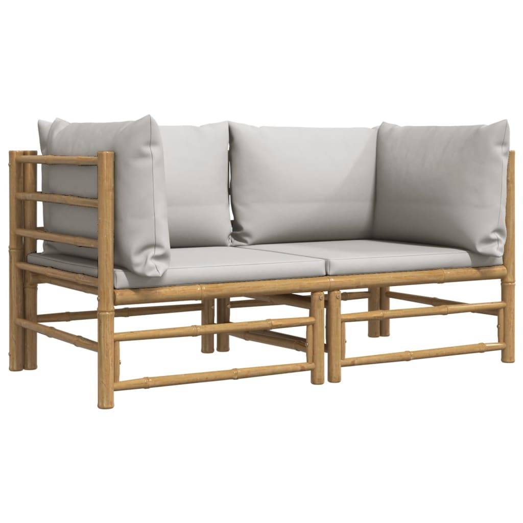 vidaXL Garten-Ecksofas mit Hellgrauen Kissen 2 Stk. Bambus