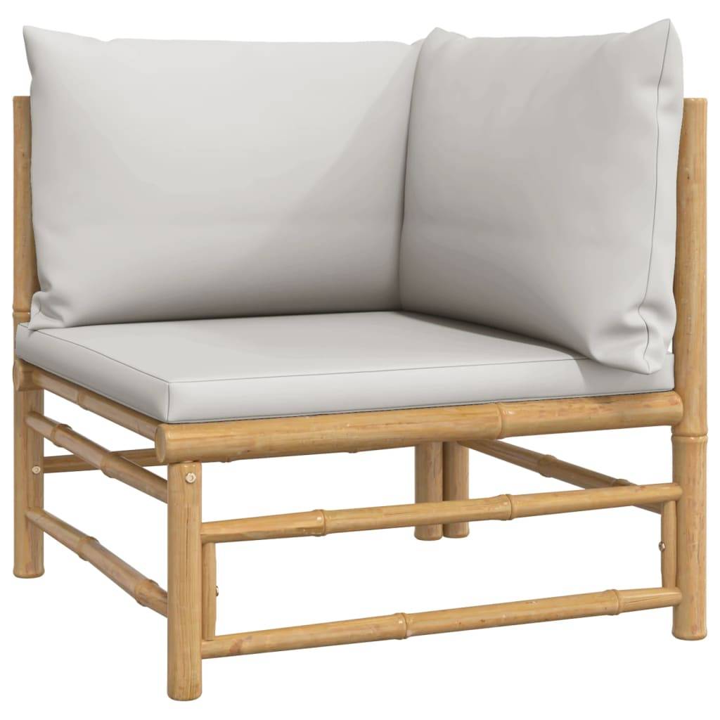 vidaXL Garten-Ecksofas mit Hellgrauen Kissen 2 Stk. Bambus