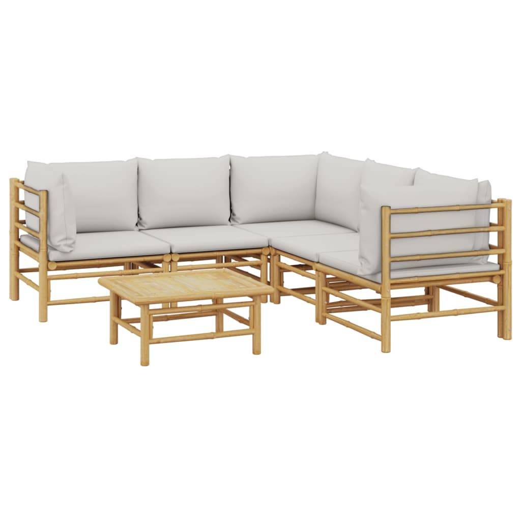 vidaXL 6-tlg. Garten-Lounge-Set mit Kissen Hellgrau Bambus