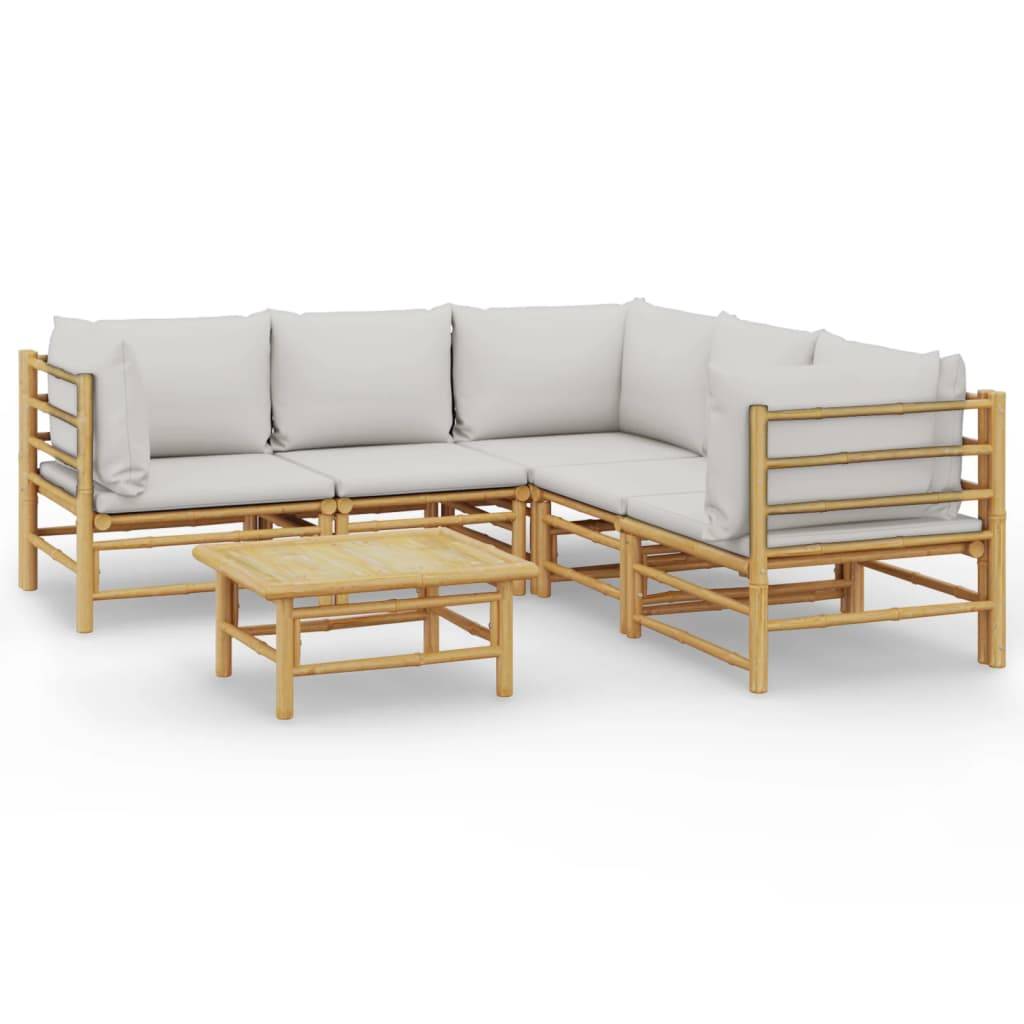 vidaXL 6-tlg. Garten-Lounge-Set mit Kissen Hellgrau Bambus