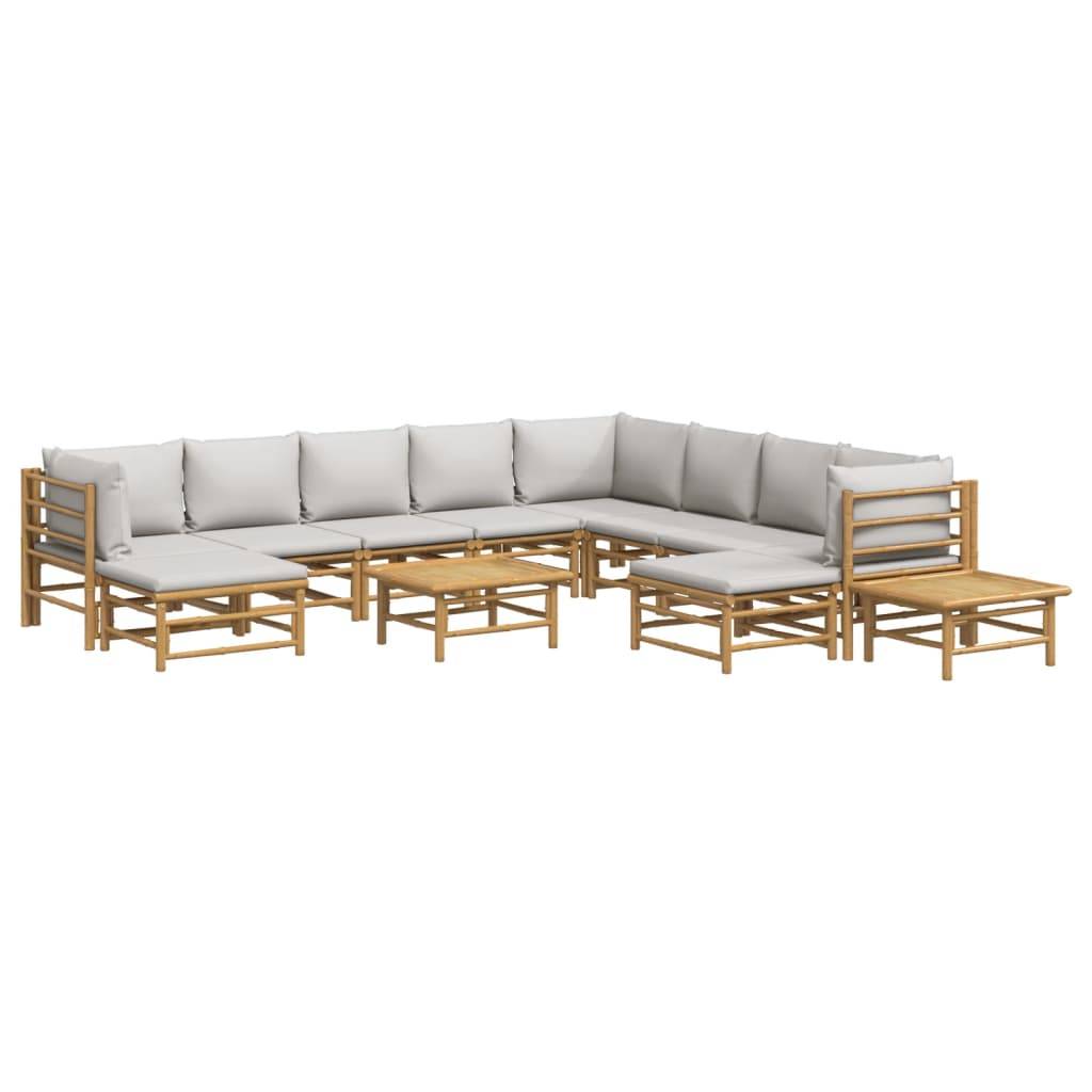 vidaXL 12-tlg. Garten-Lounge-Set mit Hellgrauen Kissen Bambus
