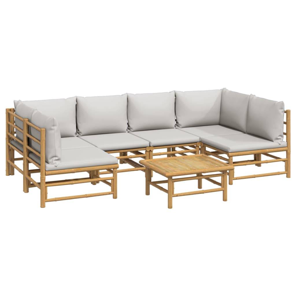 vidaXL 7-tlg. Garten-Lounge-Set mit Hellgrauen Kissen Bambus