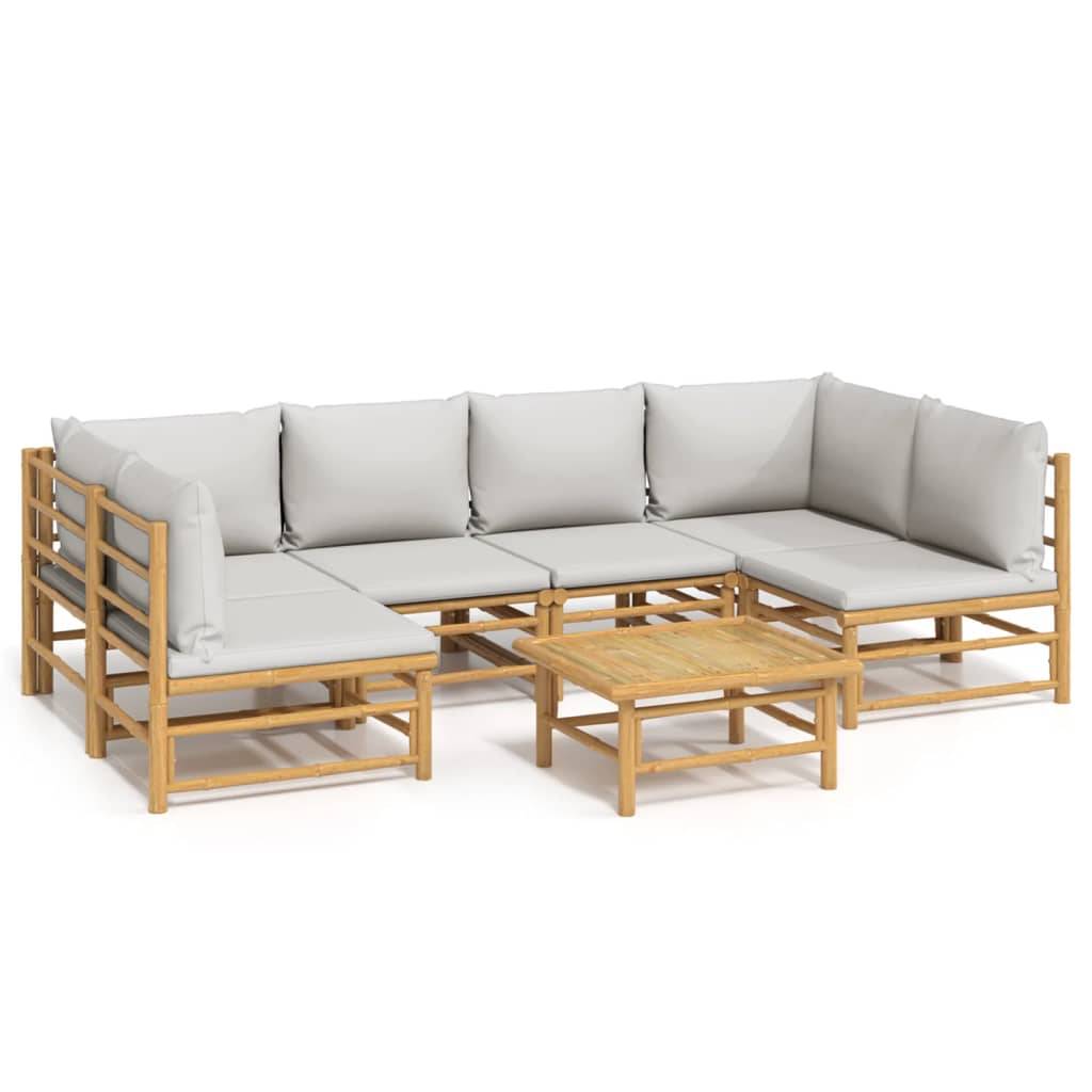 vidaXL 7-tlg. Garten-Lounge-Set mit Hellgrauen Kissen Bambus