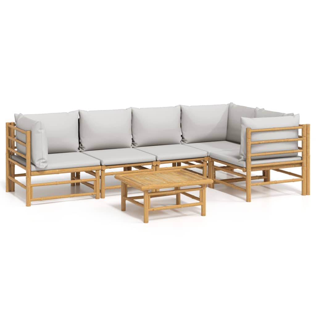 vidaXL 6-tlg. Garten-Lounge-Set mit Hellgrauen Kissen Bambus