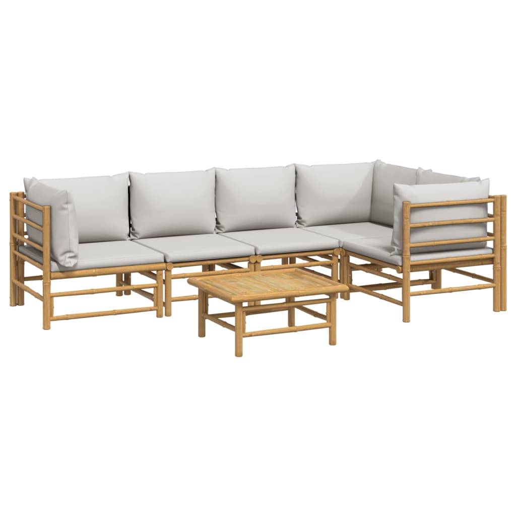 vidaXL 6-tlg. Garten-Lounge-Set mit Hellgrauen Kissen Bambus