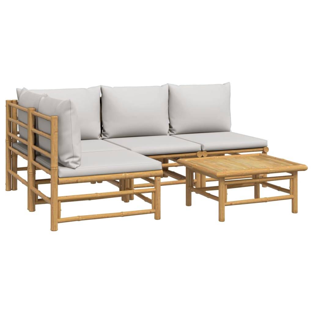 vidaXL 5-tlg. Garten-Lounge-Set mit Hellgrauen Kissen Bambus