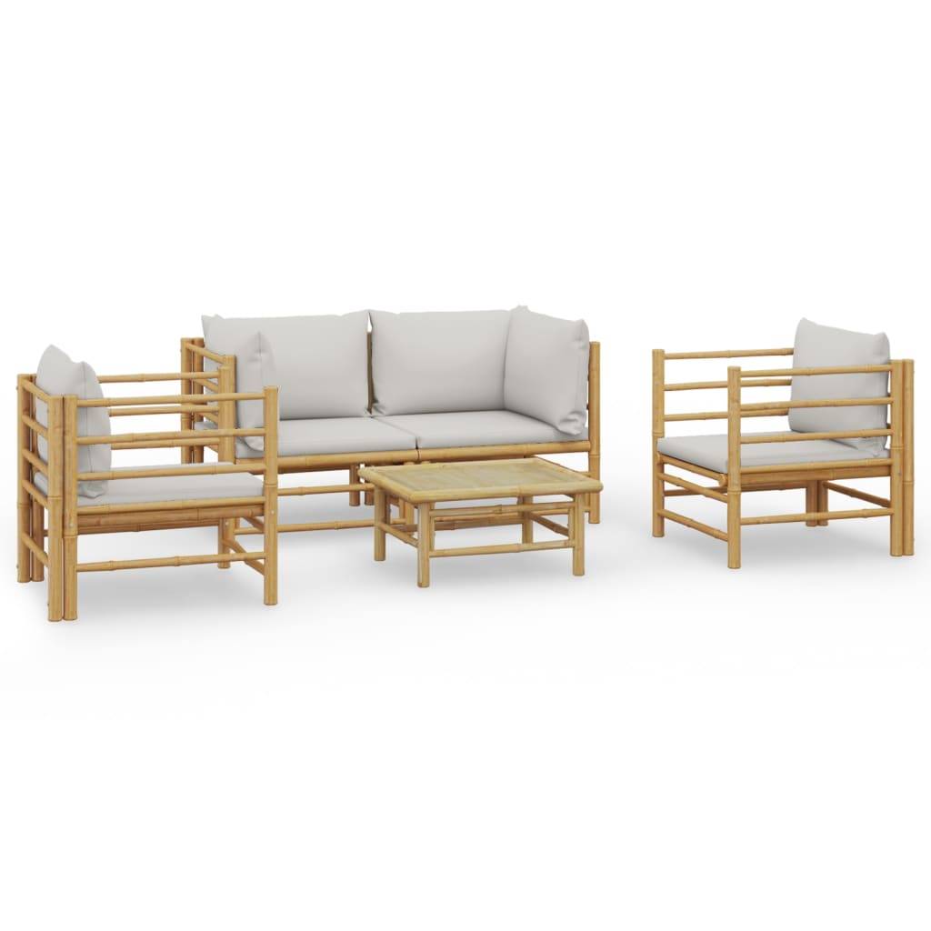 vidaXL 5-tlg. Garten-Lounge-Set mit Hellgrauen Kissen Bambus