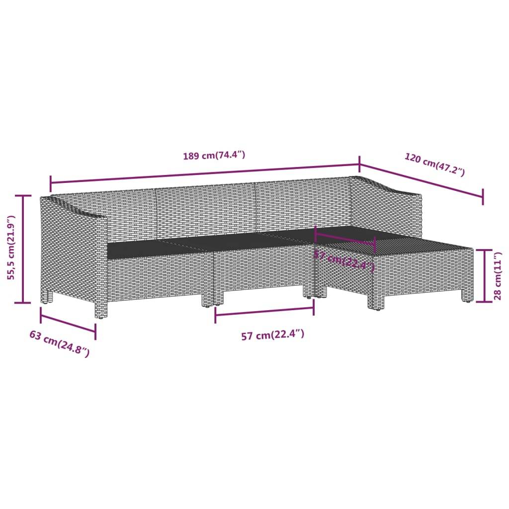 vidaXL 4-tlg. Garten-Lounge-Set mit Kissen Grau Poly Rattan