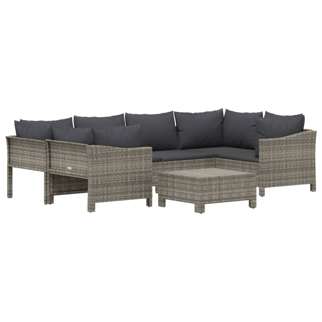 vidaXL 7-tlg. Garten-Lounge-Set mit Kissen Grau Poly Rattan