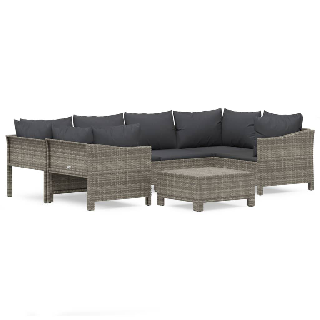 vidaXL 7-tlg. Garten-Lounge-Set mit Kissen Grau Poly Rattan