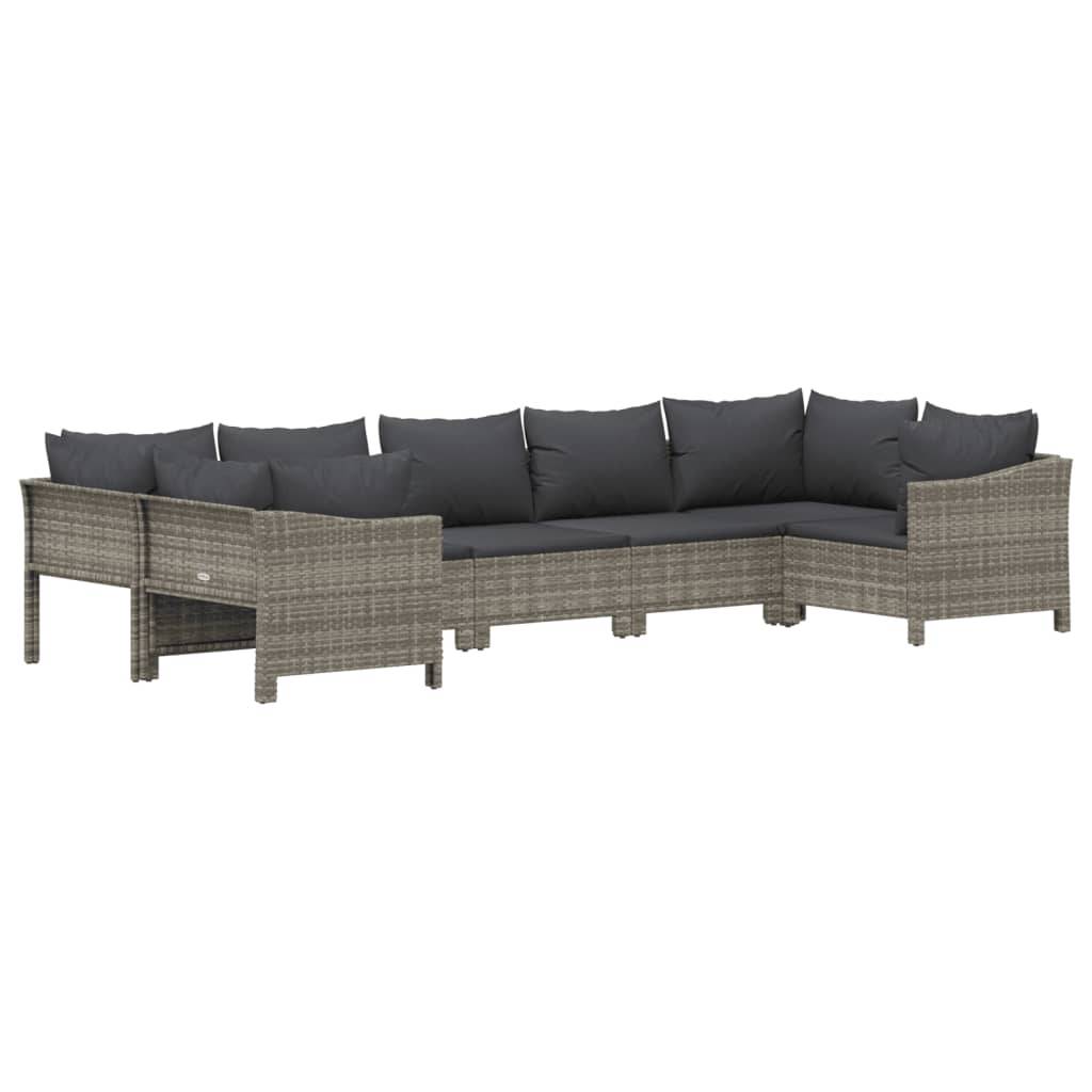 vidaXL 7-tlg. Garten-Lounge-Set mit Kissen Grau Poly Rattan
