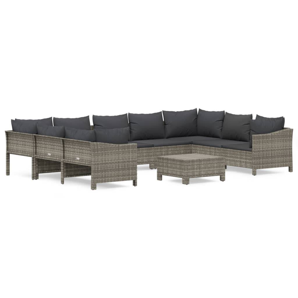 vidaXL 10-tlg. Garten-Lounge-Set mit Kissen Grau Poly Rattan