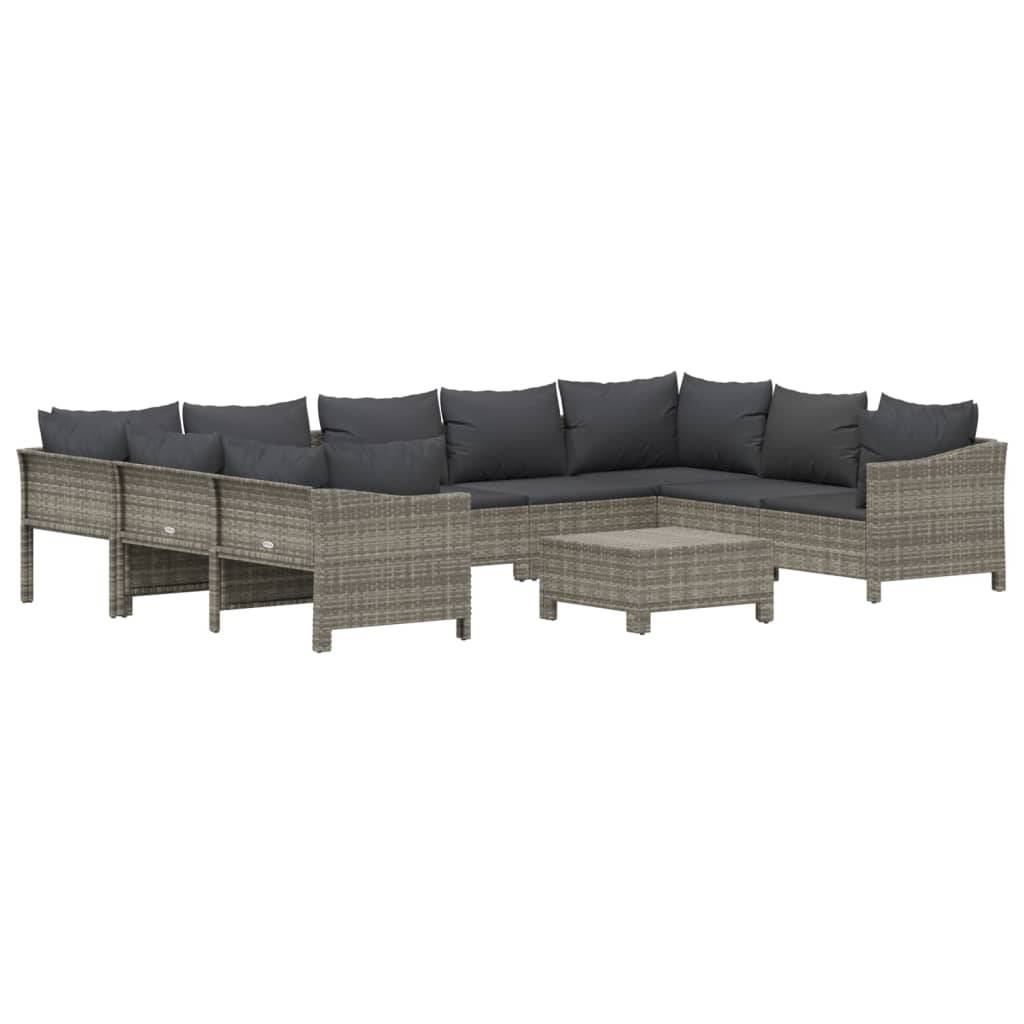 vidaXL 10-tlg. Garten-Lounge-Set mit Kissen Grau Poly Rattan