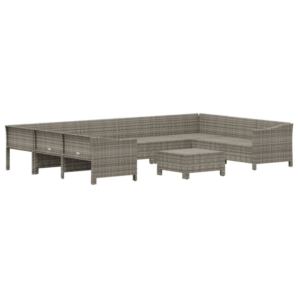 vidaXL 10-tlg. Garten-Lounge-Set mit Kissen Grau Poly Rattan