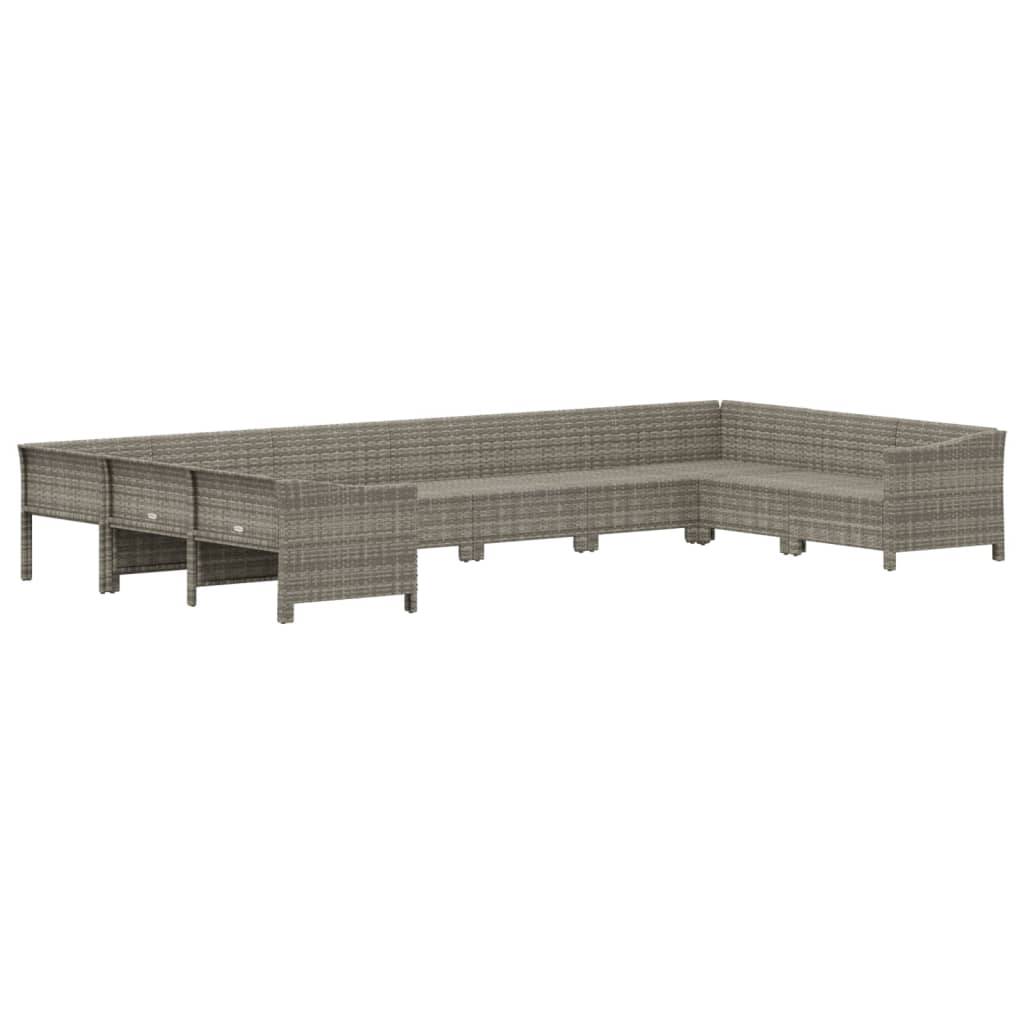 vidaXL 10-tlg. Garten-Lounge-Set mit Kissen Grau Poly Rattan