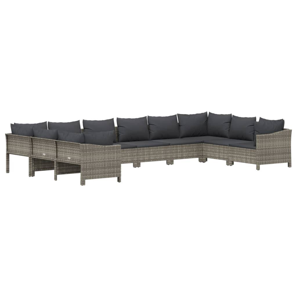 vidaXL 10-tlg. Garten-Lounge-Set mit Kissen Grau Poly Rattan