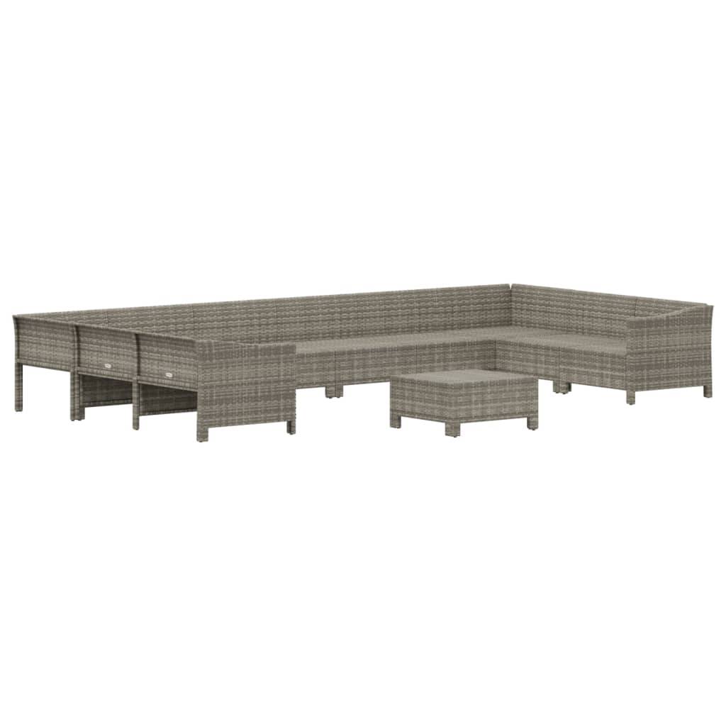 vidaXL 11-tlg. Garten-Lounge-Set mit Kissen Grau Poly Rattan