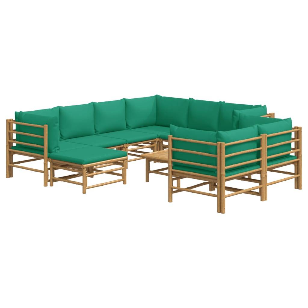 vidaXL 10-tlg. Garten-Lounge-Set mit Grünen Kissen Bambus