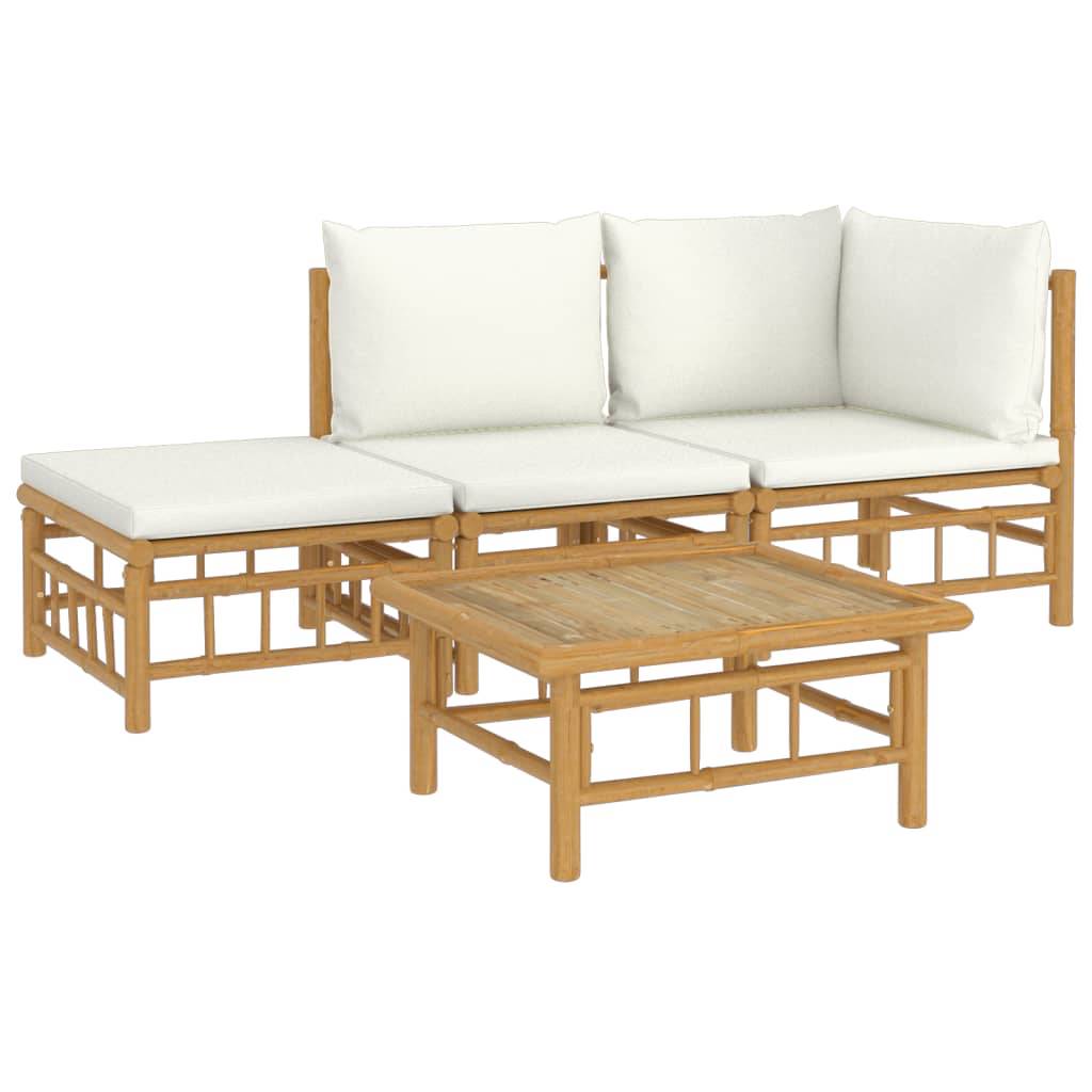 vidaXL 4-tlg. Garten-Lounge-Set mit Cremeweißen Kissen Bambus