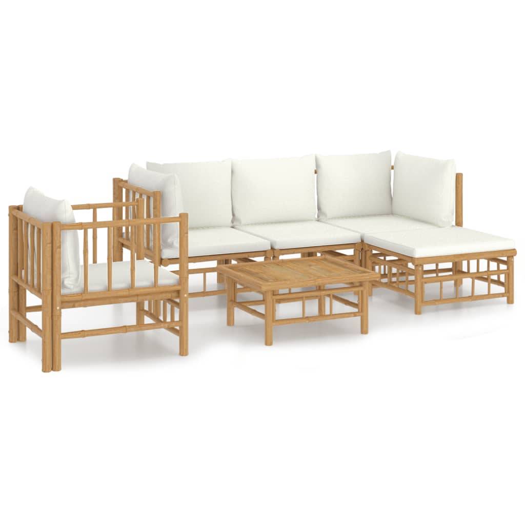 vidaXL 6-tlg. Garten-Lounge-Set mit Cremeweißen Kissen Bambus