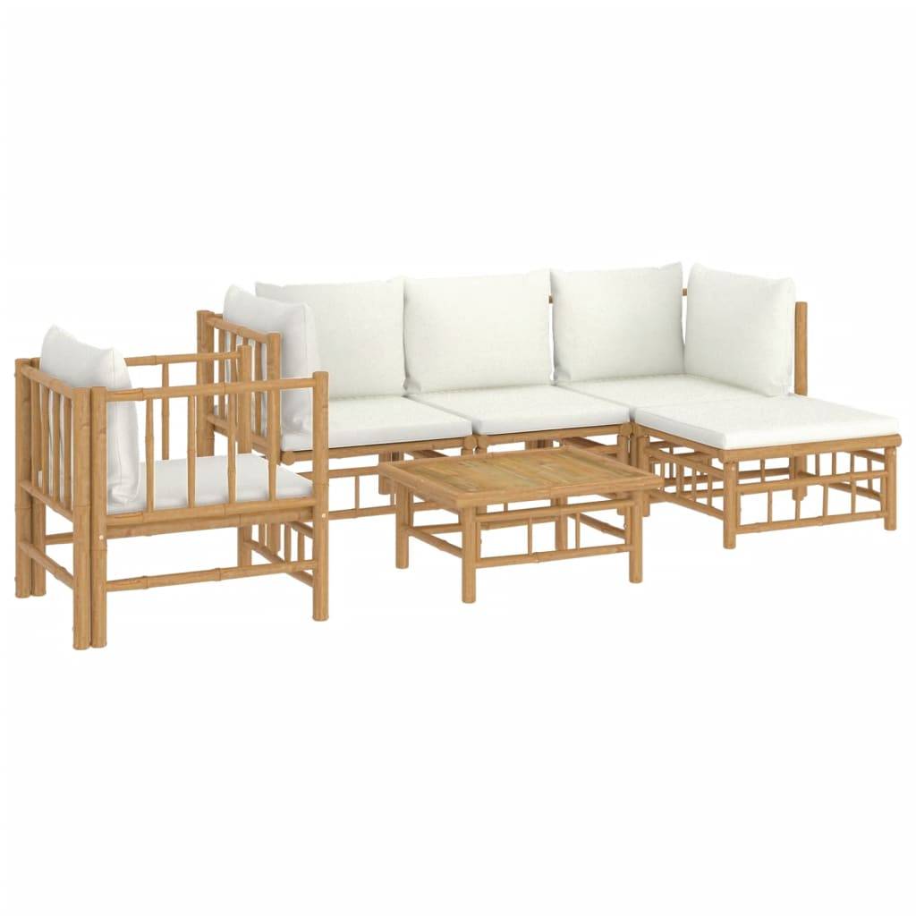 vidaXL 6-tlg. Garten-Lounge-Set mit Cremeweißen Kissen Bambus