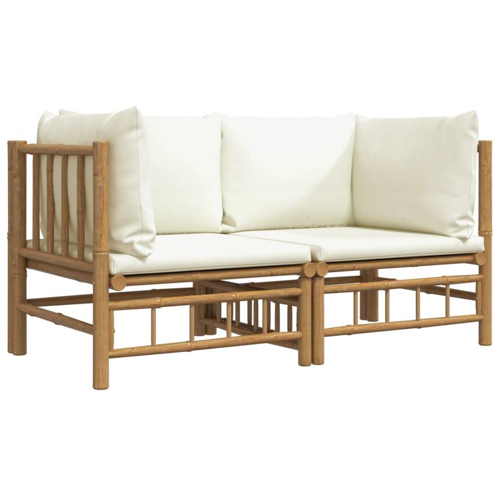 vidaXL Garten-Ecksofas mit Cremeweißen Kissen 2 Stk. Bambus