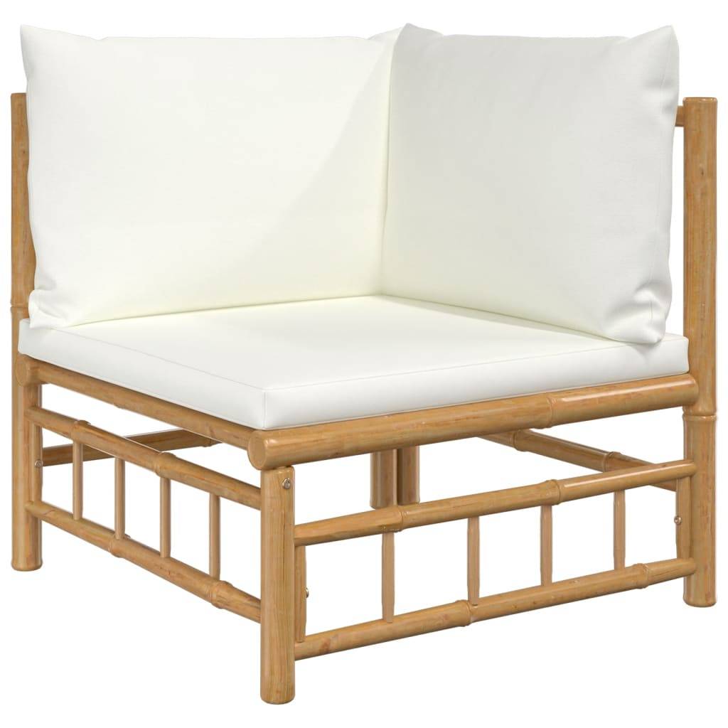 vidaXL 4-tlg. Garten-Lounge-Set mit Cremeweißen Kissen Bambus