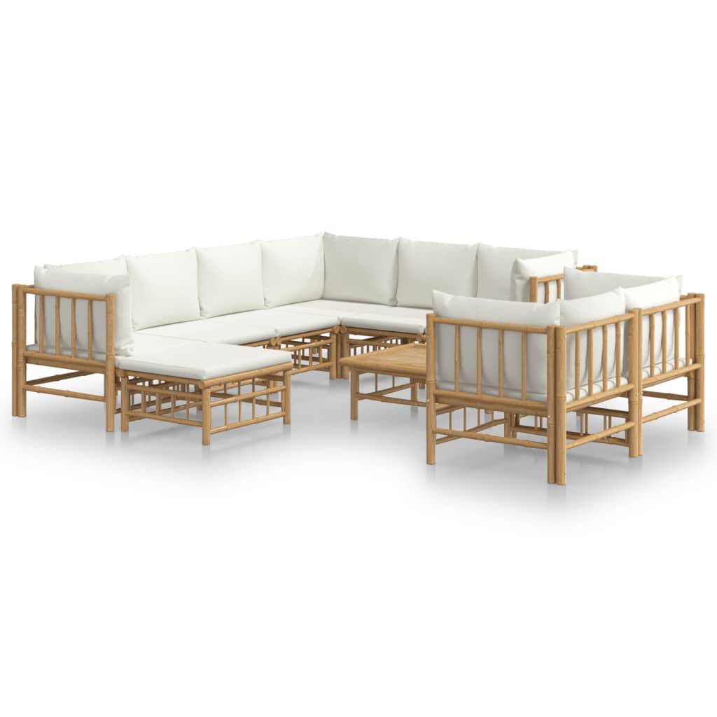 vidaXL 10-tlg. Garten-Lounge-Set mit Cremeweißen Kissen Bambus