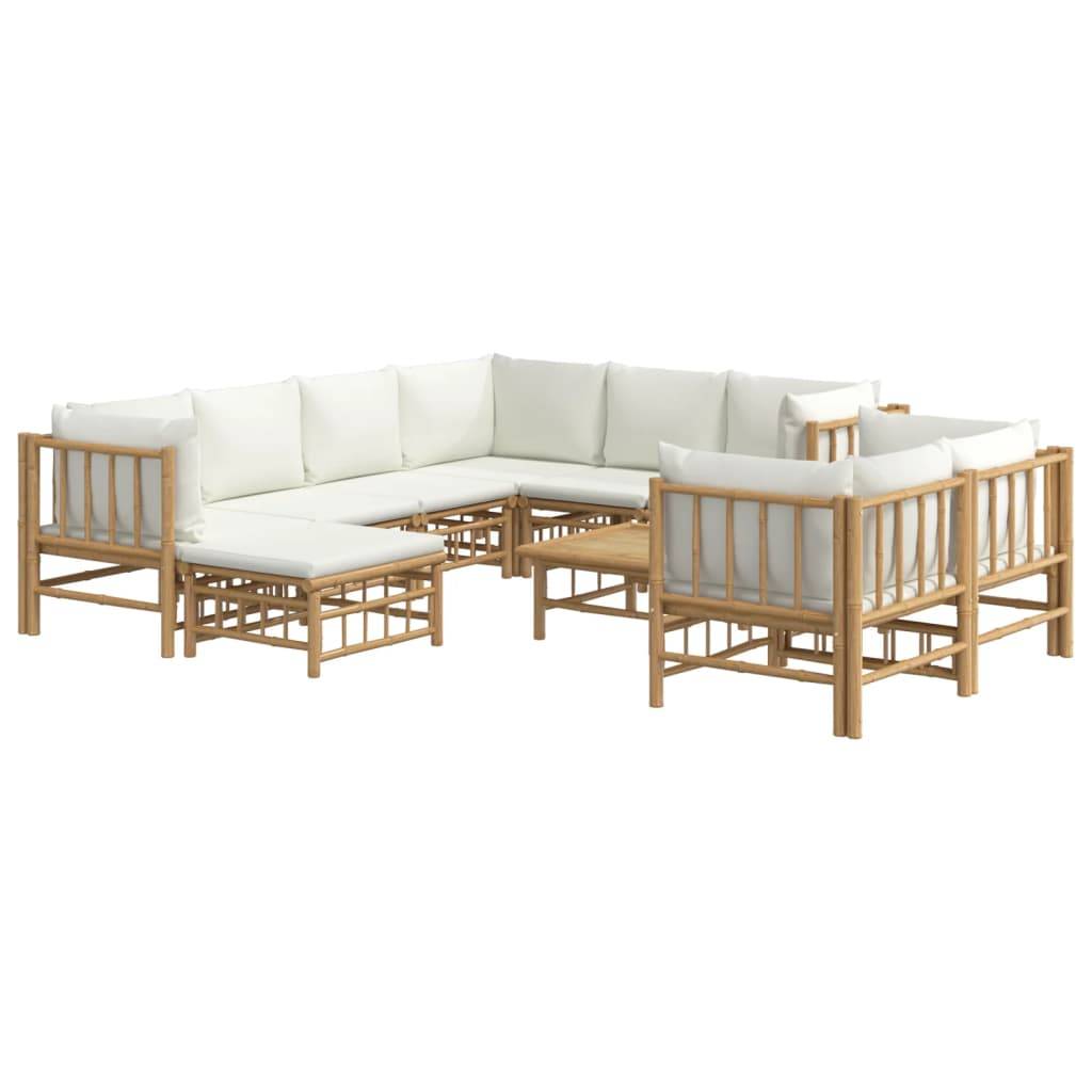 vidaXL 10-tlg. Garten-Lounge-Set mit Cremeweißen Kissen Bambus