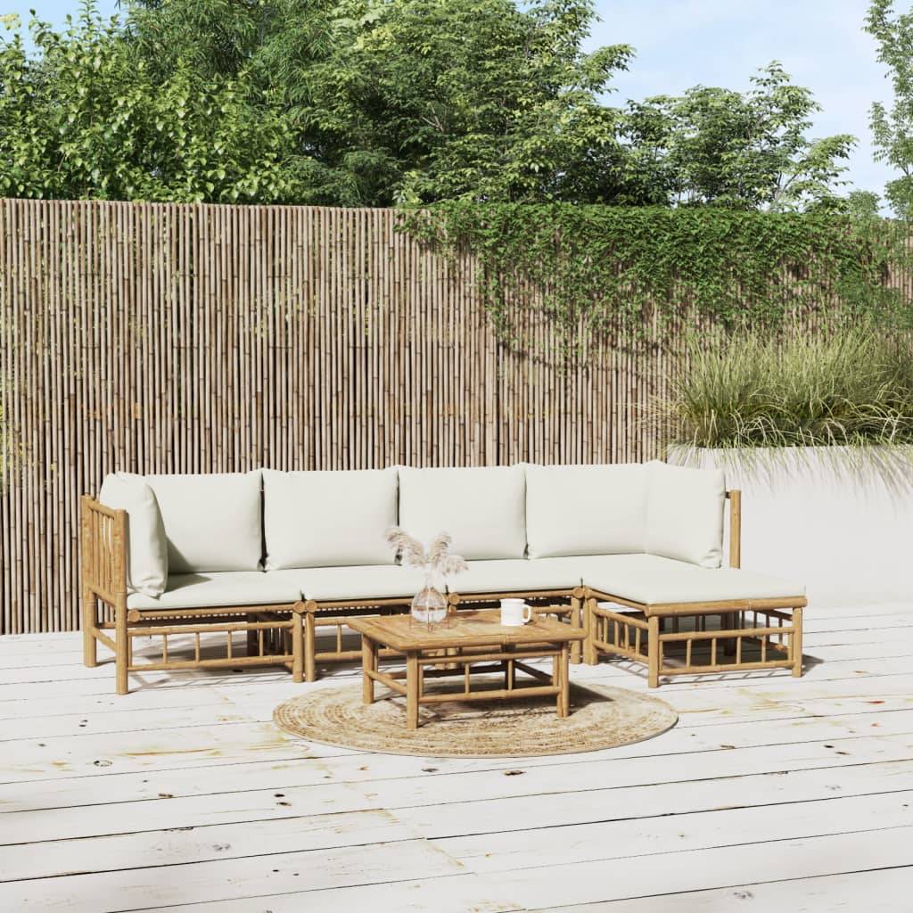 vidaXL 6-tlg. Garten-Lounge-Set mit Cremeweißen Kissen Bambus