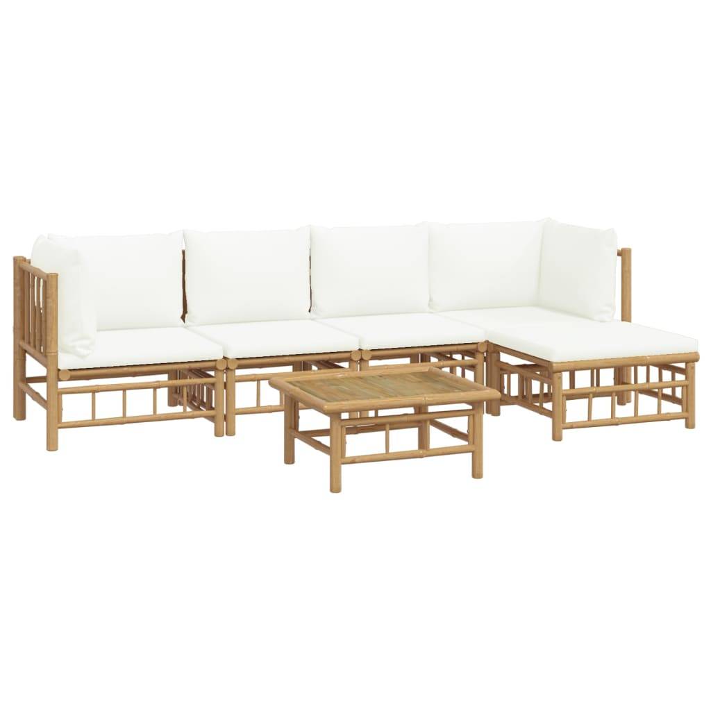 vidaXL 6-tlg. Garten-Lounge-Set mit Cremeweißen Kissen Bambus