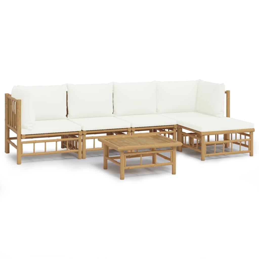 vidaXL 6-tlg. Garten-Lounge-Set mit Cremeweißen Kissen Bambus